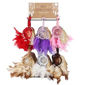 ##Set of 60 Cotton Dreamcatchers with Feathers on Metal Displa