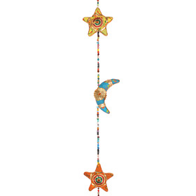 ##Multicoloured Hanging Moon & Star Fabric Hanging Decoration with Bells