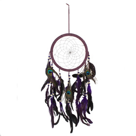 ##Purple Cotton Dreamcatcher with Peacock Feathers