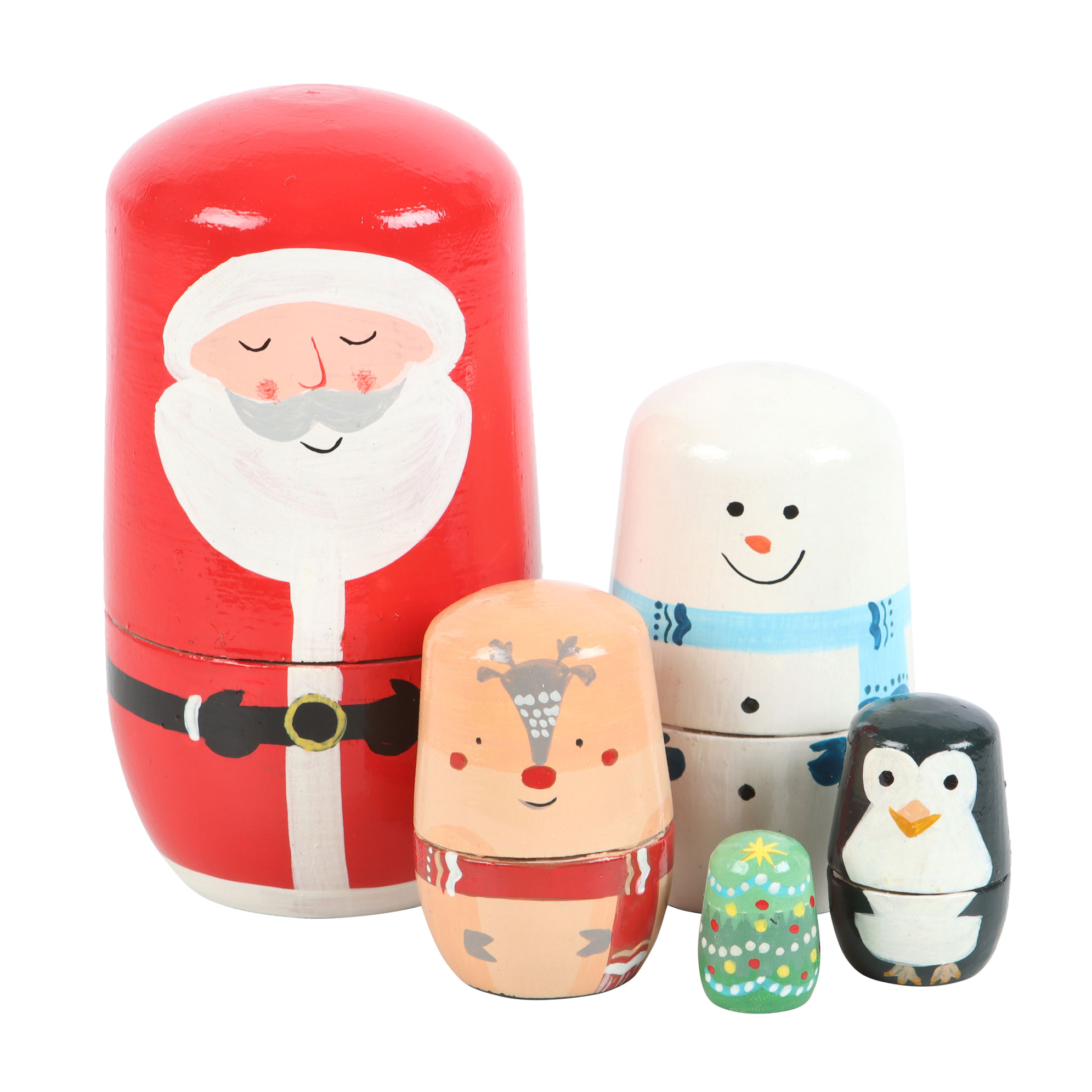 ##5pc Christmas Wooden Russian Nesting Doll