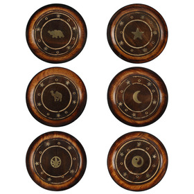 ##[6asst] Mango Wood Round Plate Incense Holder with Brass Inlay