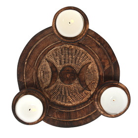 ##Triple Moon Wooden Tea Light Candle Holder