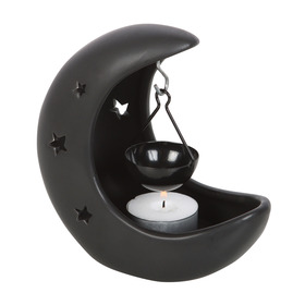 ##Black Crescent Moon Hanging Ceramic and Metal Oil Burner