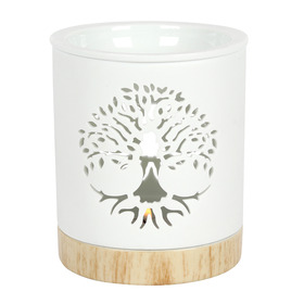 ##White Tree of Life Cut Out Ceramic Oil Burner
