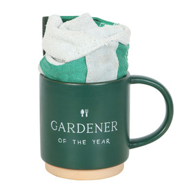 ##Gardener of the Year Ceramic Mug and Glove Set