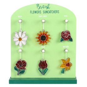 ##Set of 24 British Flower Resin Suncatcher on MDF Displa