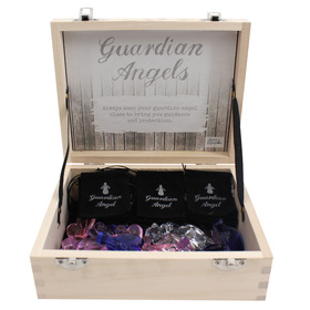 ##Set of 24  Guardian Angels Glass with Fabric Bags in Displa