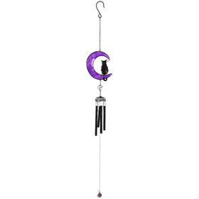 ##Black Cat with Metal Resin Windchime